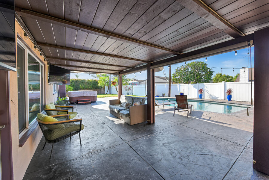 Pool deck and backyard entertaining area